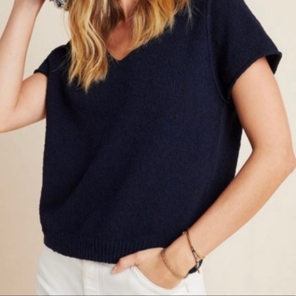 Anthropologie Valentina Navy Blue Short Sleeve Sweater - Picture 5 of 16